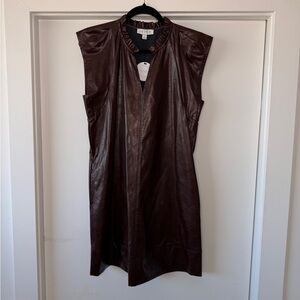 Brown Faux Leather Sleeveless Dress